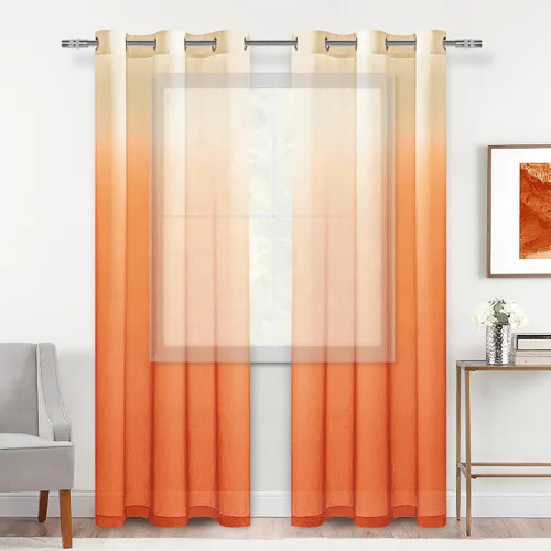 Vista 45 de DWCN Cortinas Transparentes Ombré - Cortinas de Lino Sintético con Gradiente Semi Voile con Ojales en la Parte Superior para Dormitorio y Sala