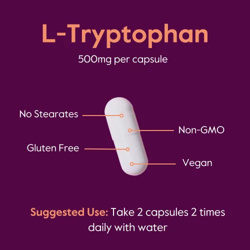 Vista 5 de BESTVITE L-triptófano 500 mg por cápsula (120 cápsulas vegetarianas) - Sin estearatos - Sin sílice - Sin gelatina - Vegano - Sin gluten - Sin OMG