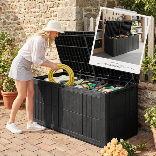 Vista 9 de UDPATIO Caja de almacenamiento para exteriores de 120 galones, con cerradura, de resina impermeable, contenedor de almacenamiento para interiores