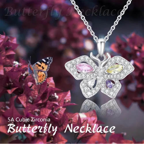 Vista 4 de PCTJYFU Collar de mariposa de plata de ley 925 con circonita cúbica y colgante de mariposa para mujer, joyería de mariposa, regalos para niñas