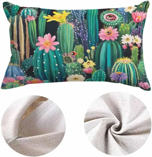 Vista 5 de EKOBLA Fundas de almohada decorativas Cactus estilo granja para sofá, cama, almohadas lumbares rectangulares oblongas de 12x20 pulgadas, con plantas
