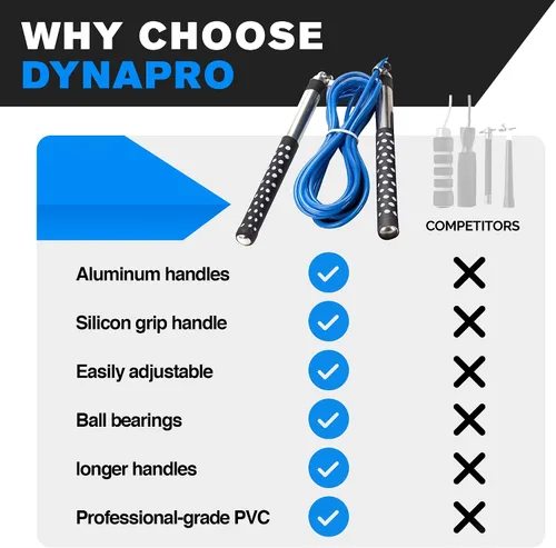 Vista 6 de Cuerda de boxeo Freestyle de DYNAPRO con asas largas para un mejor control, ajustable a cualquier altura, estilo libre, doble bajo, crossovers, HIIT