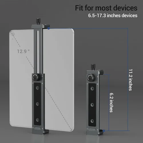 Vista 6 de Adaptador de trípode de aluminio para iPad Pro 12.9/11 (6.5"-17.3") - Soporte universal para tableta con tornillo de 1/4" Gris