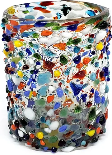 Vista 8 de Confetti Rocks - Vasos de 10 onzas (juego de 6) Vasos soplados a mano, vasos de cristalería mexicana multicolor para agua, jugo, margaritas