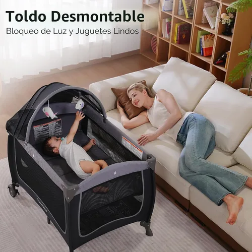 Vista 6 de Corral de juegos para bebé Pamo Babe con dosel, cuna portátil con cambiador