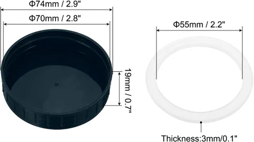 Vista 2 de PATIKIL Tapas de plástico de boca regular para tarros de 2.77 pulgadas, 1 juego/8 tapas para tarros de conservas con anillo de sellado de silicona