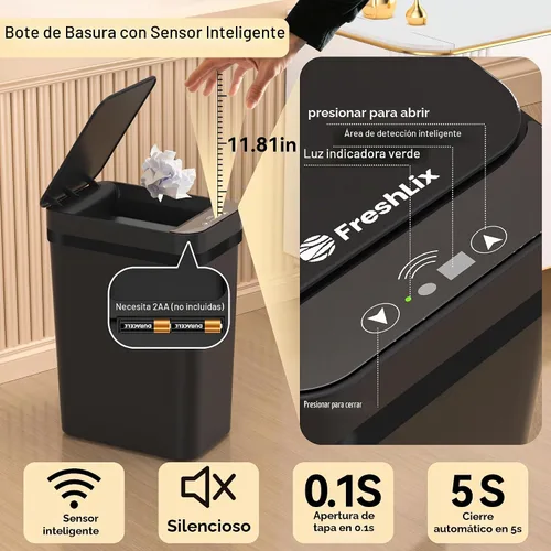 Vista 3 de FRESHLIX Paquete de 3 cubetas de basura para baño 2.6 galones, cubetas de basura automáticas delgadas sin contacto con sensor de movimiento, cubetas