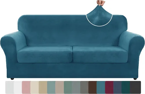 Vista 13 de ZNSAYOTX Fundas elásticas para silla de terciopelo de lujo con brazo, 2 piezas, para sala de estar, funda gruesa y suave, antideslizante, protector