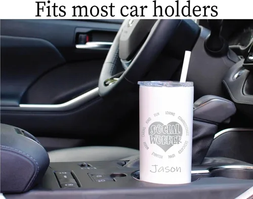 Vista 5 de AVITO Regalo personalizado para trabajador social, grabado con láser, aislado al vacío, vaso de 20 onzas con tapa y pajilla, vaso de trabajo social