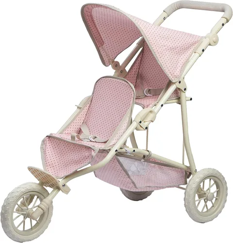 Vista 10 de Olivia's Little World Conjunto de Portabebés y Asiento de Coche de Muñeca Bebé Princesa de Lunares, Rosa/Gris Rosa/Gris