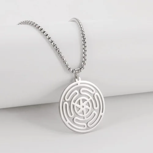 Vista 3 de Hekate - Collar de rueda de Diosa Hekate, collar con dije de hekate Strophalos, collar con símbolo de Hécate, acero inoxidable, rueda de Hécate