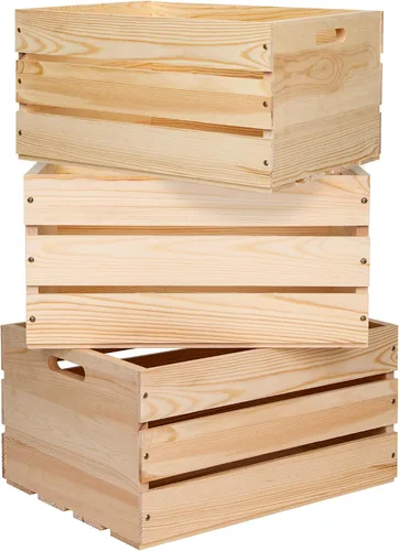 Vista 10 de Cajas de almacenamiento extra grandes de madera de pino, cajas de almacenamiento para discos de vinilo, las cajas de almacenamiento están hechas