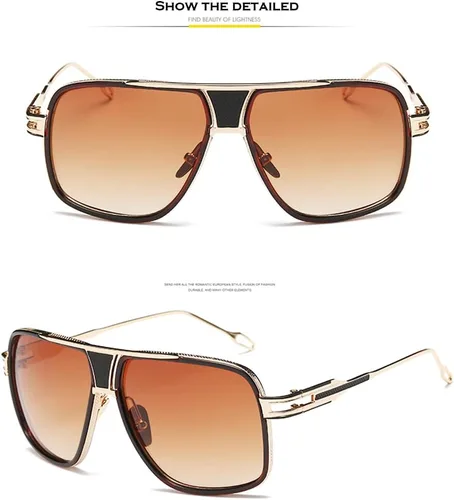 Vista 2 de Lentes de sol estilo aviador para hombres, lente con 100% protección UV, marco de aleación con estuche