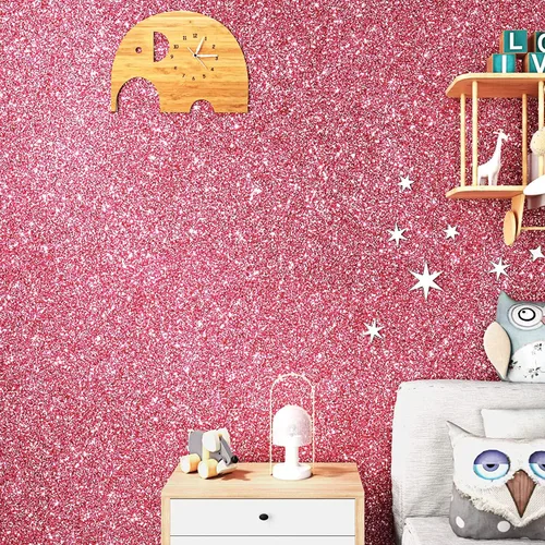 Vista 2 de Papel pintado de purpurina rosa FunStick para pegar y despegar para dormitorio de niñas Papel de contacto decorativo de purpurina rosa Papel pintado
