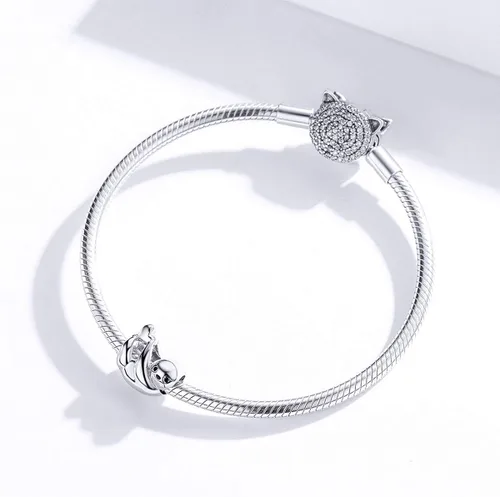 Vista 3 de BISAER Dijes de plata de ley 925 para pulseras, gatos, perros, perezosos, animales, mariposa, hada, corazón, colgante