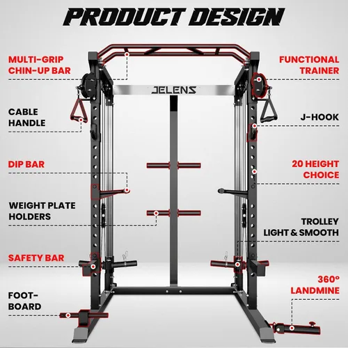 Vista 4 de C21 Power Cage 2000LBS Multi-Function Power Rack with Independent Dual Pulley System, All-in-One Squat Rack for Cable Crossover, Home Gym Workout