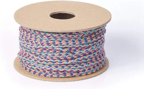Vista 6 de Cordones de macramé de algodón natural azul de 0.079 in con ribete trenzado de hilo decorativo con carrete para hacer macramé de bricolaje