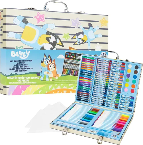 Vista 7 de Bluey Lápices de colores suministros de arte para niños y niñas, kit de dibujo, pintura, suministros escolares, kit de arte, estuche de viaje, Azul