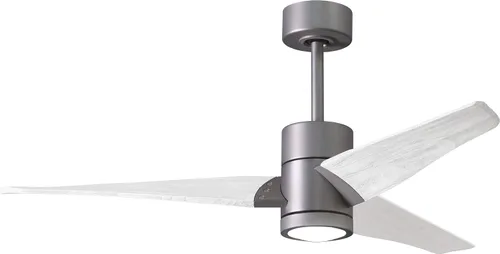 Vista 9 de Matthews SJ-BN-MWH-42 Super Janet Damp Rated 42" Ceiling Fan with LED Light and Remote & Wall Control, Silent DC Motor, 3 Solid Wood Blades, Brushed