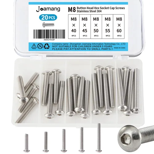Vista 15 de Tornillos de cabeza de botón M8 x 0.472 in, 0.630 in, 0.709 in, 0.787 in, 0.984 in, acero inoxidable 304, unidad hexagonal Allen métrica, acabado