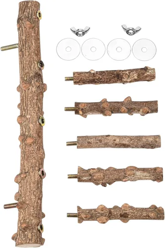 Vista 3 de Perca de escalera para pájaros para jaula de madera natural para pájaros, soporte de perca, juguete para masticar