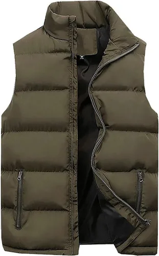 Vista 71 de WENKOMG1 Chaleco con capucha con doble cremallera para hombre, abrigo de color sólido, abrigo cálido y grueso, sin mangas, chaqueta suelta