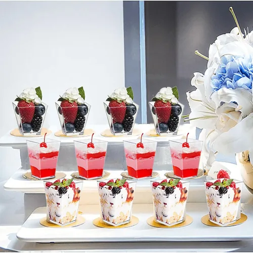 Vista 3 de Tazas de postre transparentes cuadradas de 5 onzas (50 tazas de postre + 50 cucharas)
