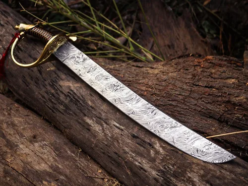Vista 8 de Espada de corte de Damasco de 24 pulgadas, espada de plata, arte táctico, espada maestra, espada LARP, espada de cimitarra hecha a mano, espada