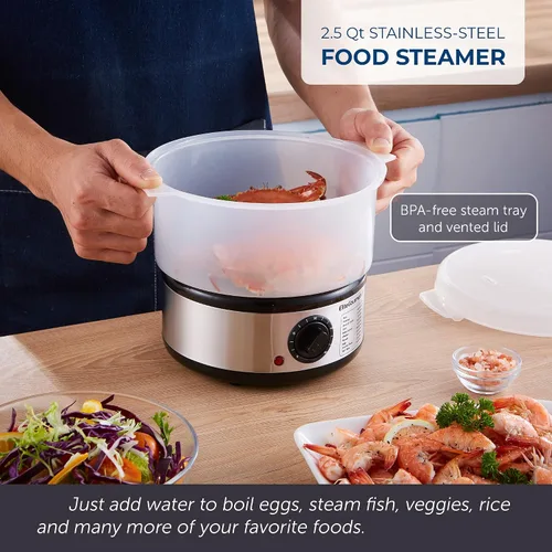 Vista 2 de Elite Gourmet EST250 - Mini vaporizador eléctrico compacto de alimentos y vegetales de 2.5 cuartos, 400 W con bandeja sin BPA, temporizador
