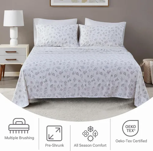 Vista 43 de Sleep Philosophy - True North - Juego de sábanas de franela, 100% de algodón, cómodo, bonito y muy suave, con bolsillo elástico que se adapta a