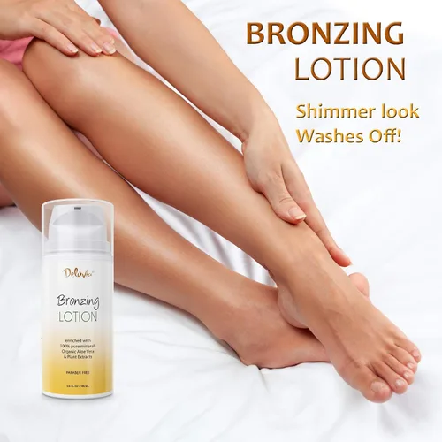 Vista 4 de Deluvia Body Shimmer Wash Off Loción bronceadora, después del sol, maquillaje de piernas, hidratante corporal iluminador, bronceador para cuerpo