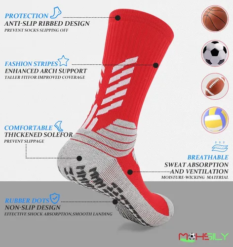 Vista 2 de MOHSILY Calcetines antideslizantes de fútbol para hombre, con agarres, antideslizantes, para hospital, para entrenamiento, atléticos