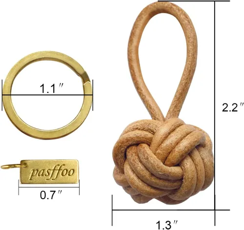Vista 5 de Leather Tassel KeyChain Hand Woven ball Braided leather rope Fob Charm，Personalized Key Holder Charm Pendant，Brass key ring.