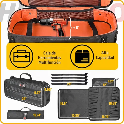 Vista 3 de Bolsa organizadora de herramientas de gran capacidad de 20 pulgadas con tira reflectante compatible con UTV, ATV, Polaris Can am Accesorios