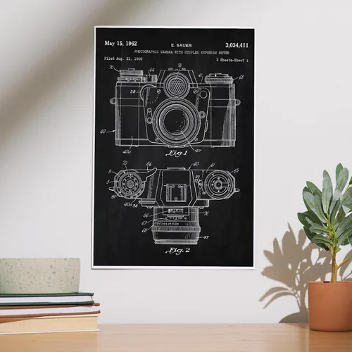 Vista 2 de Lantern Press Blackboard Patent, Camera with Exposure Meter (12x18 Art Print, Travel Poster Wall Decor)