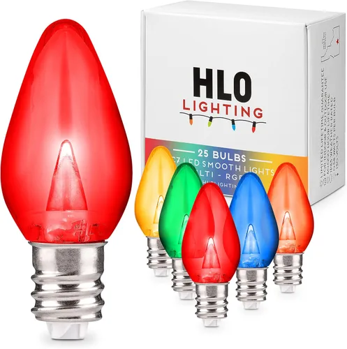 Vista 9 de Enchufe de iluminación navideña LED liso C7 verde azulado bombillas de repuesto para enchufes E12, grado comercial de bajo consumo, 2 bombillas