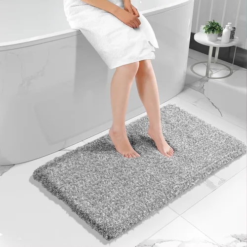 Vista 56 de Yimobra Alfombras de baño en negro y blanco antideslizantes lavables, tapetes de baño ultra suaves y absorbentes de agua, alfombra de ducha suave