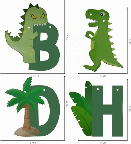 Vista 2 de Cartel de feliz cumpleaños de dinosaurio, suministros de decoración de fiesta de cumpleaños de dinosaurio