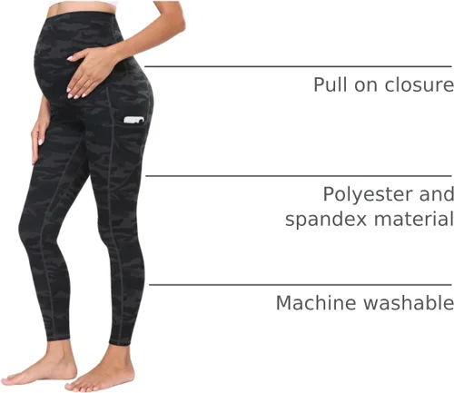 Vista 33 de WHOUARE Leggings de maternidad sobre el vientre con bolsillos para mujer, cintura alta, entrenamiento, pantalones de yoga