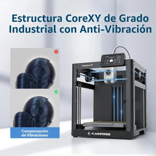 Vista 5 de Impresora 3D Flashforge Adventurer 5M para Principiantes, Impresión Rápida de 600mm/s, Conducción Directa (280°C), Nivelación Automática, Plataforma