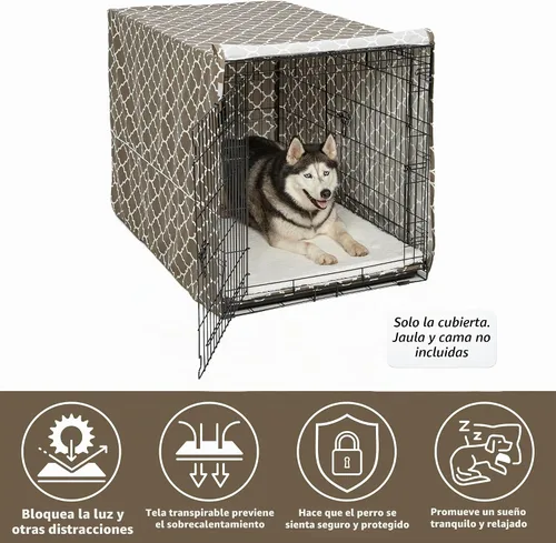 Vista 4 de MidWest Funda para jaula de perro, para dar privacidad, se puede lavar a máquina y secar Patrón geométrico marrón