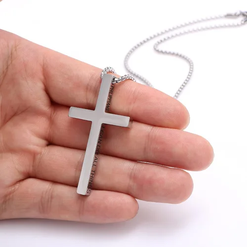 Vista 2 de Collar con dije de cruz cristiana para hombre de acero inoxidable chapado en oro o plata o negro religioso y minimalista para joyería de bautismo