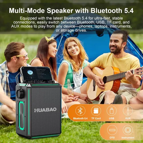 Vista 6 de Altavoz portátil de karaoke Bluetooth con 2 micrófonos inalámbricos, luces RGB, ajuste de agudos y graves, efectos de voz, entrada Negro