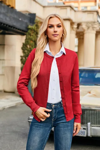 Vista 7 de GRACE KARIN Cárdigan de punto clásico de manga larga con botones y cuello redondo para mujer