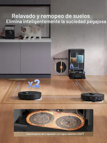 Vista 6 de DREAME X30 Ultra Robot Aspirador y Fregona Combo, Succión de 8300Pa, Fregona Extensible y Autolimpiante con Agua de 140°F, Fregona Removible