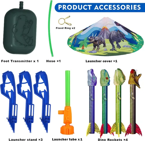 Vista 7 de Gizzjoy Lanzador de cohetes de juguete de dinosaurio para niños, lanza hasta 100 pies, 4 cohetes, juguetes exteriores para niños, juguetes