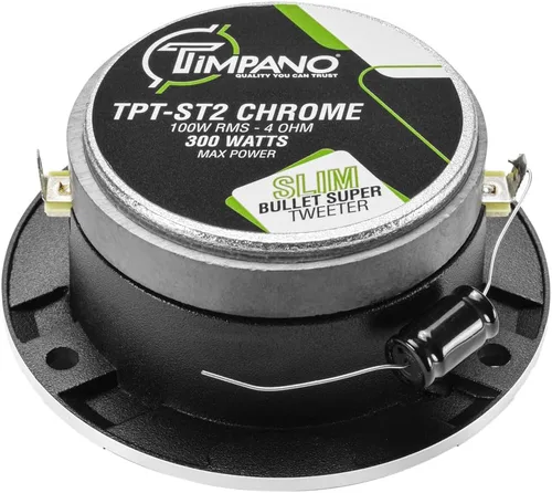 Vista 5 de Timpano TPT-ST2 Tweeter Super Slim de Cromo, 600 Vatios 4 Ohm, 105 dB, Bobina de voz de 1 pulgada, Tweeters Bullet de Sistema de Sonido para Coche
