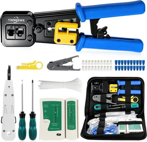 Vista 10 de Kit de Herramienta de Crimpado RJ45 Pass Thru Cat5 Cat5e Cat6 Herramienta de Crimpado RJ45 con 20 Conectores RJ45 Cat6 Pass Through, 20 Cubiertas, 1