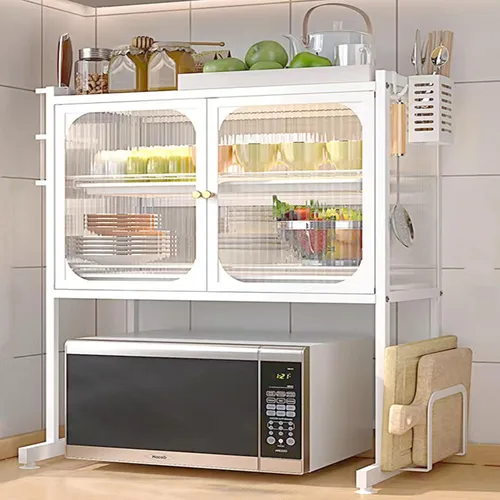 Vista 2 de Estante para horno de microondas para encimera de cocina, soporte para microondas, estante de microondas con gabinete de almacenamiento, adecuado