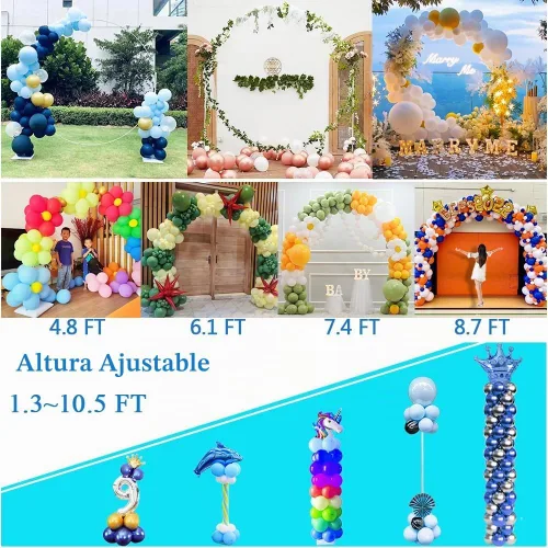 Vista 3 de Decojoy Soporte para arco de globos, marco de fondo redondo grande de 7.5 pies, arco de medio círculo ajustable, juego de 2 columnas de globo